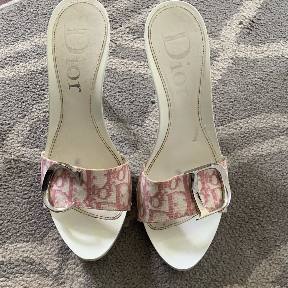 Used Vintage White Pink Dior Clogs 38